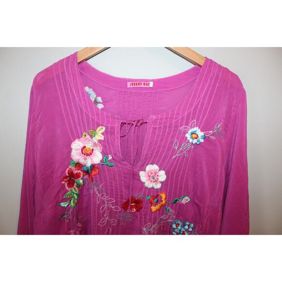 *Damaged* Johnny Was Floral Embroidered Molly Pleated Tunic Plus Size 1X HW6561 - Picture 3 of 14